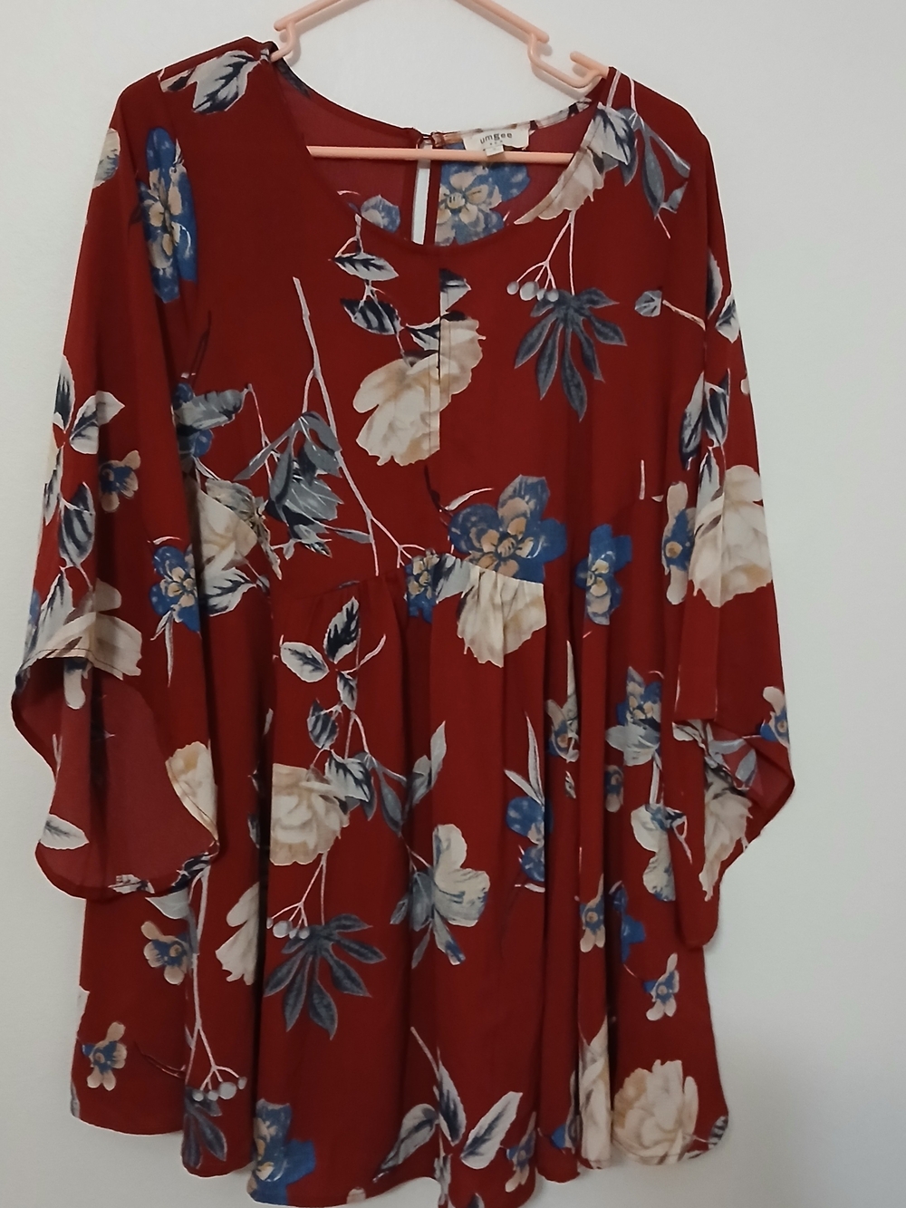 Umgee Rust Red Floral Babydoll Mini Dress